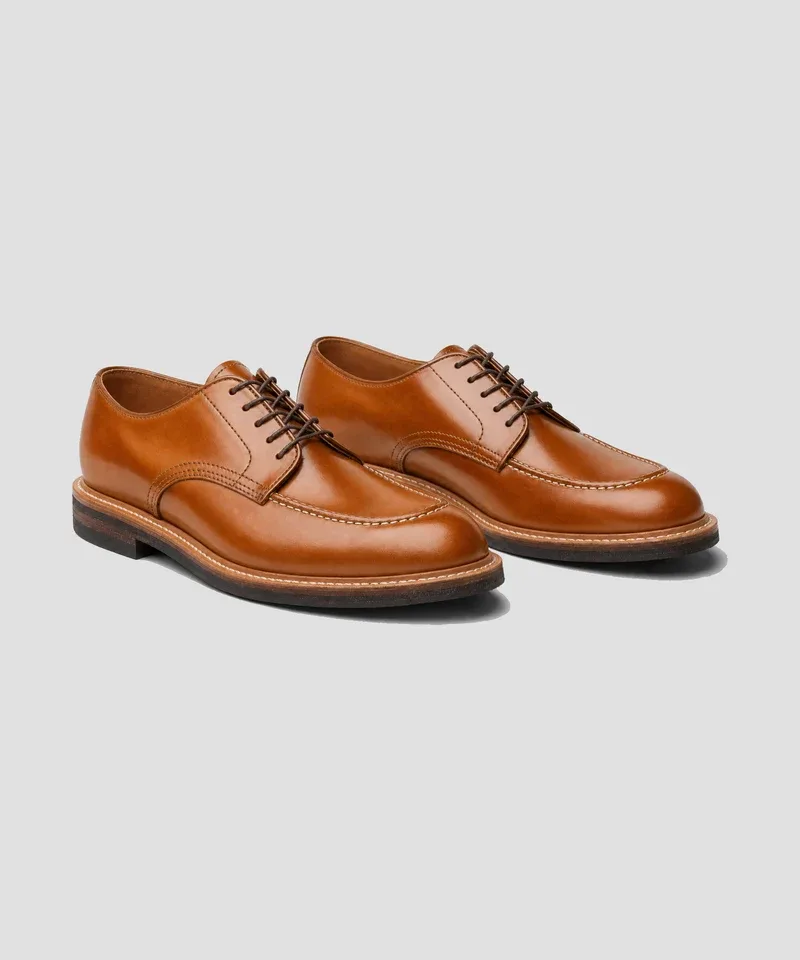 Derby moc toe cognac con costura contrastada — Calzado