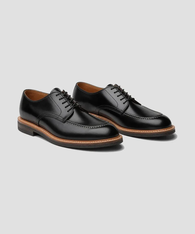 Derby moc toe negro con costura blanca — Calzado