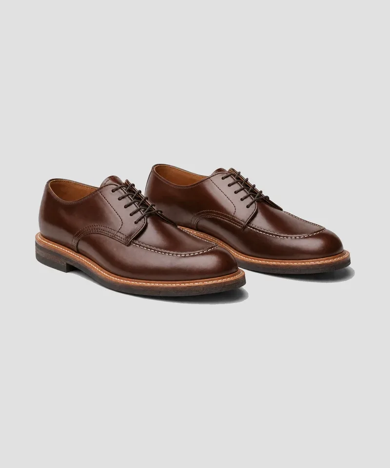 Derby moc toe marrón chocolate con costura contrastada — Calzado