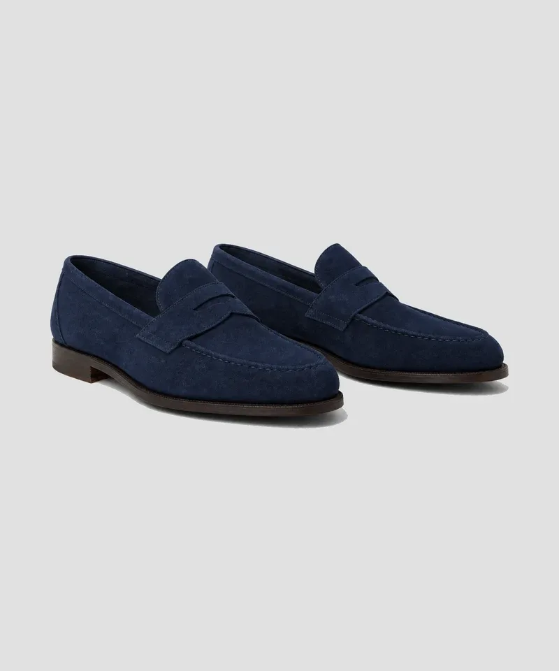 Mocasín penny de gamuza azul marino — Calzado