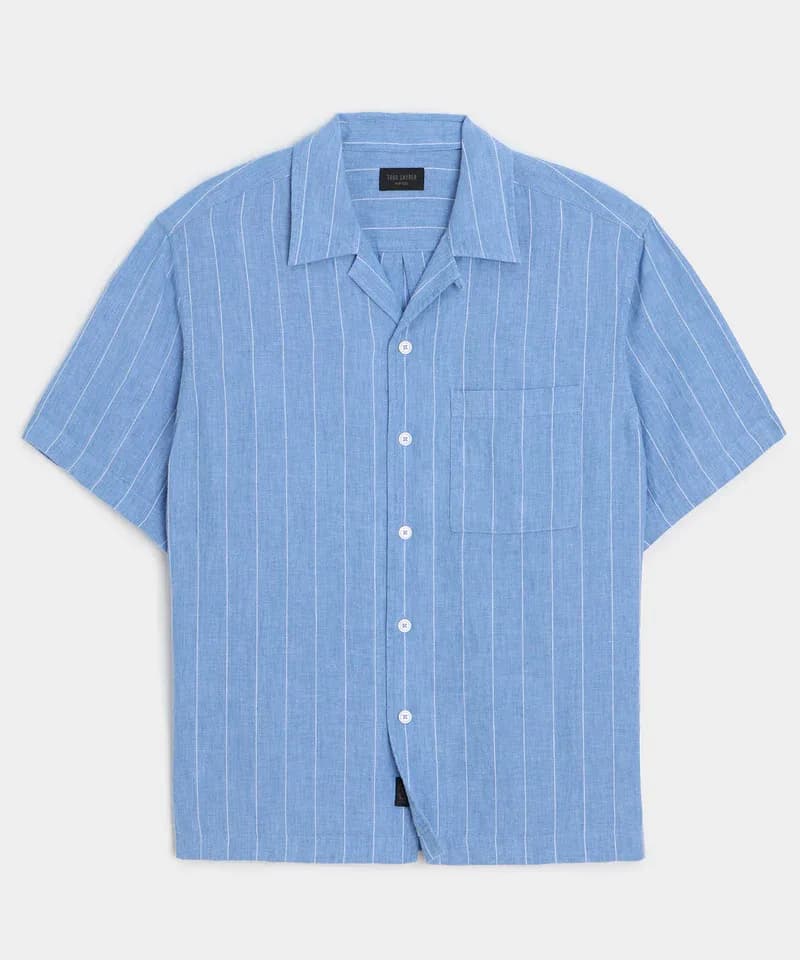 Remera lino celeste rayada