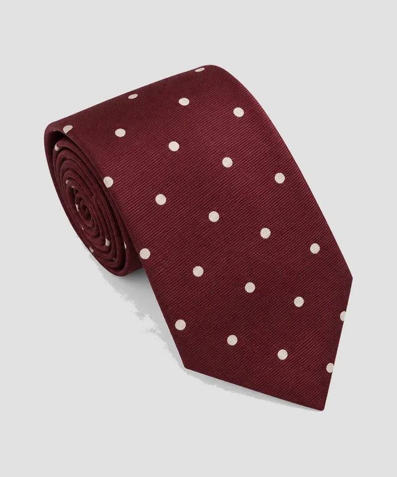 Corbata bordó con lunares crema — Corbatas