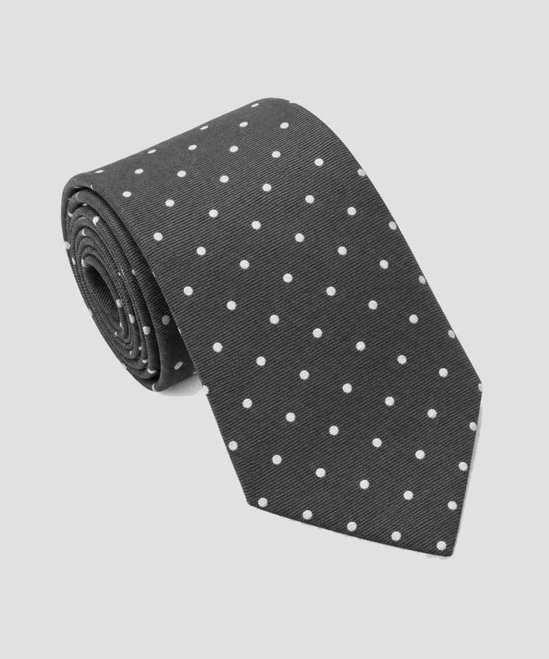 Corbata gris oscuro con lunares blancos — Corbatas