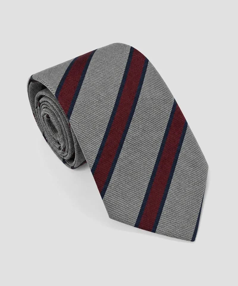 Corbata gris con rayas repp bordó y azul — Corbatas