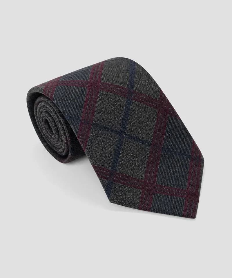 Corbata gris marengo cuadros ventana bordó y azul — Corbatas