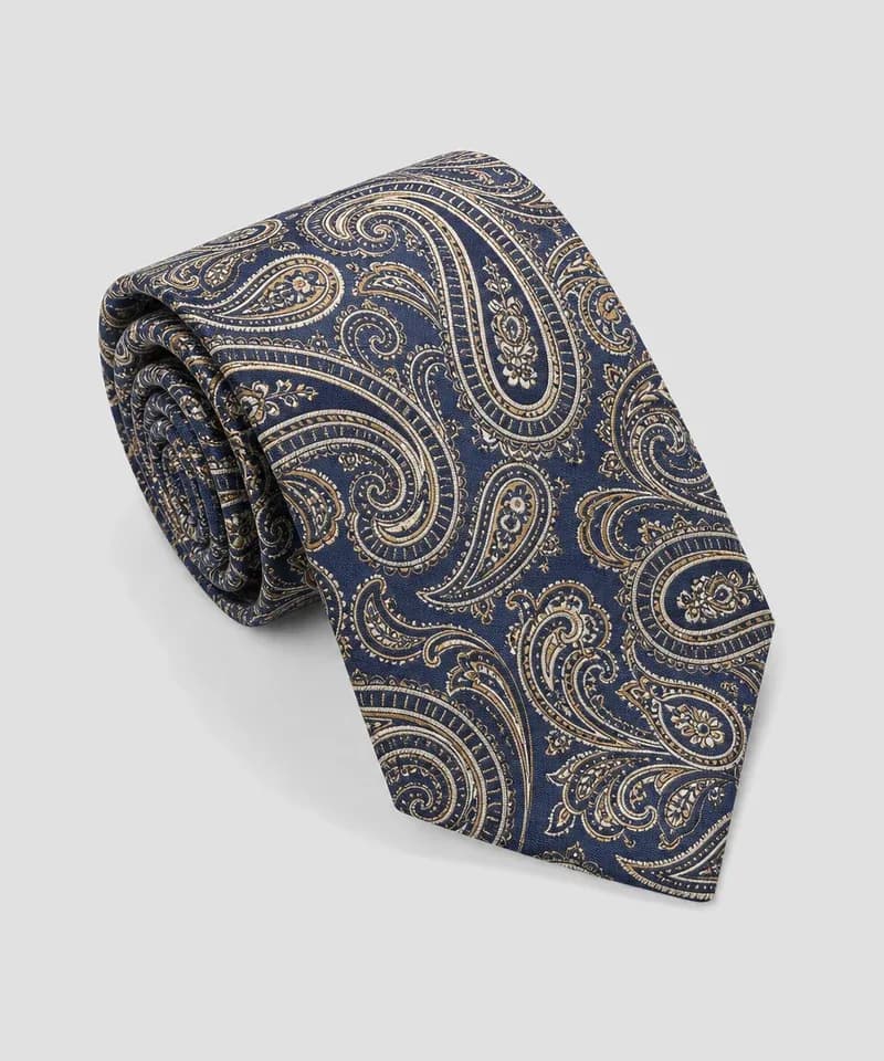 Corbata azul marino con paisley beige — Corbatas