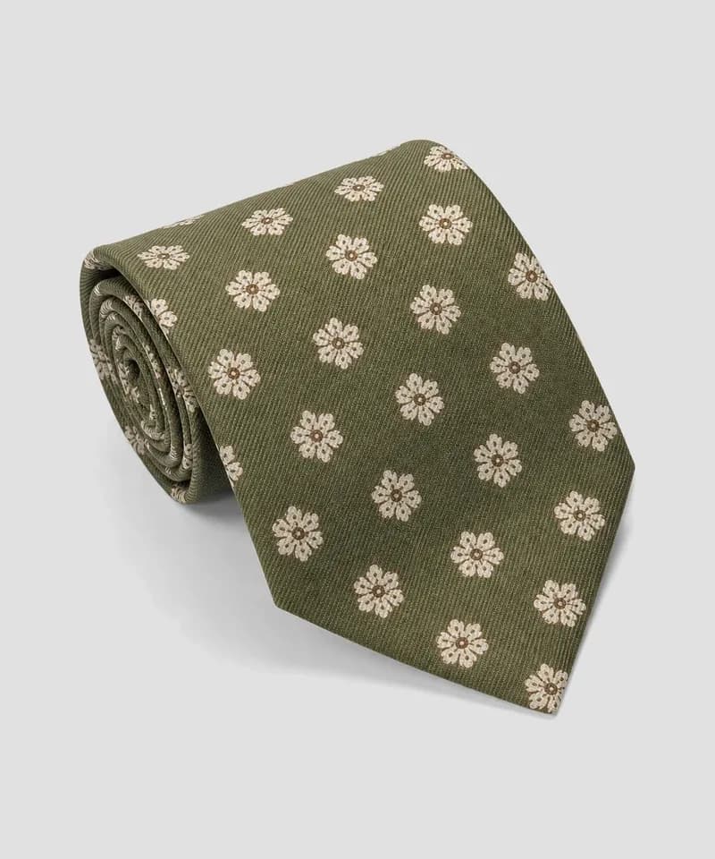 Corbata verde oliva con microflores — Corbatas