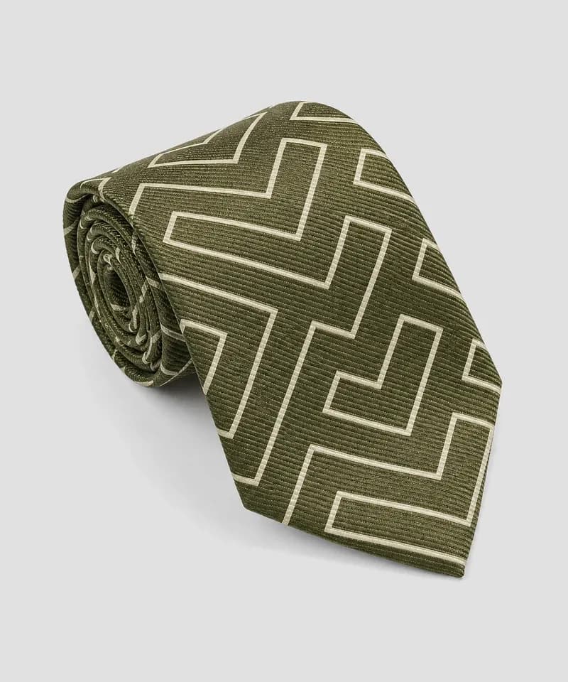 Corbata verde oliva con diseño laberinto — Corbatas