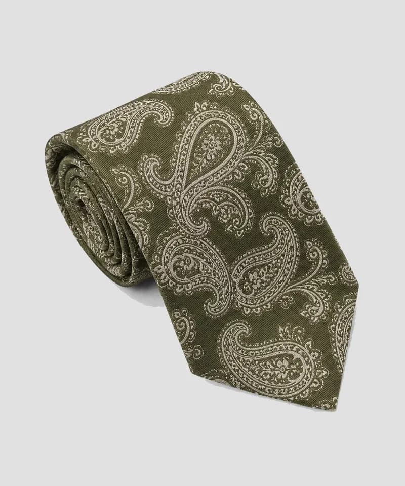 Corbata verde oliva con cachemira crema — Corbatas