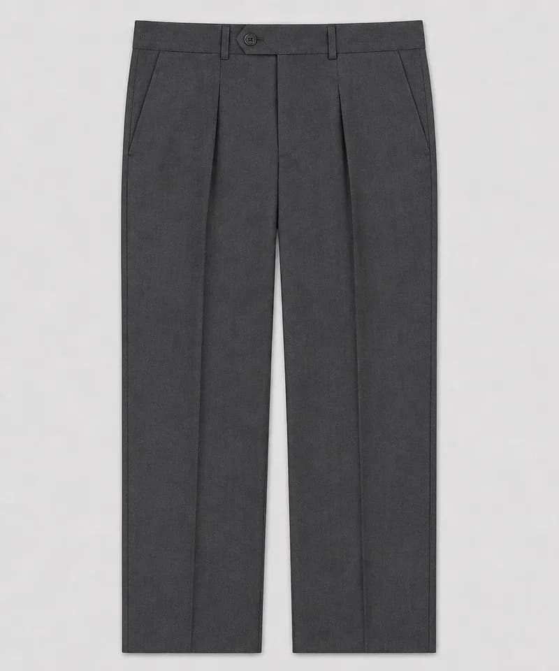 Pantalón de gabardina gris oscuro con pinzas y raya — Pantalones