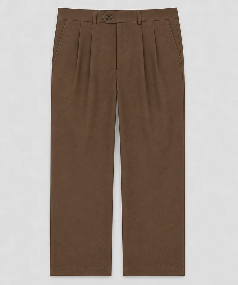 Pantalón de gabardina marrón con doble pinza — Pantalones