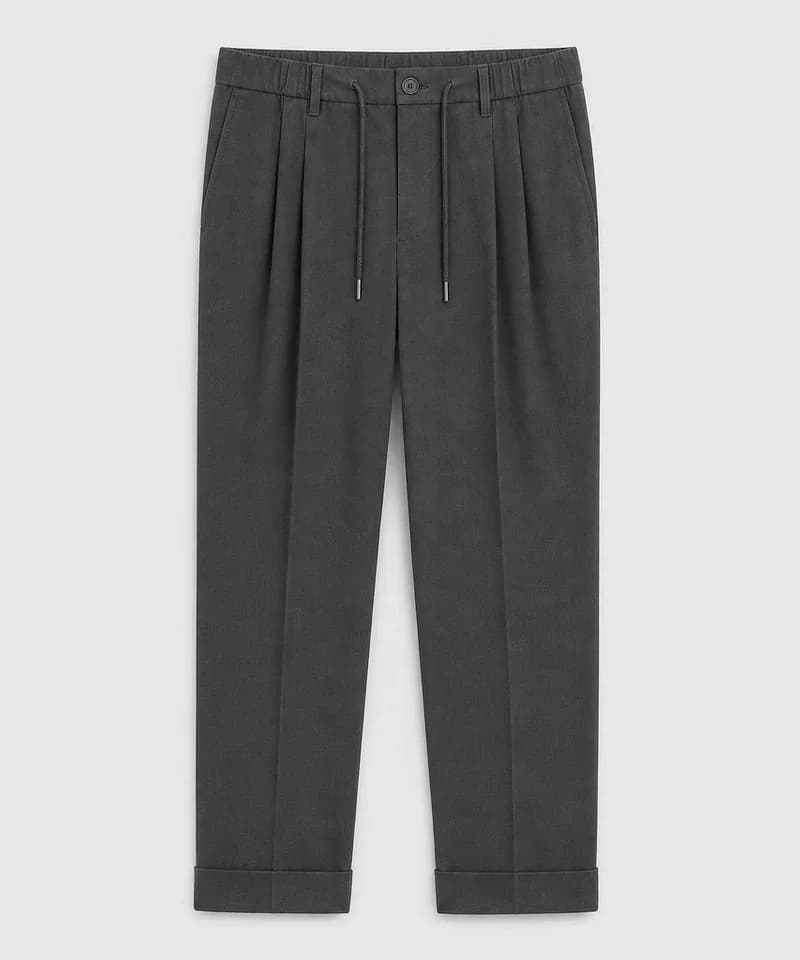 Pantalón grafito con pinzas, cordón y botamanga — Pantalones