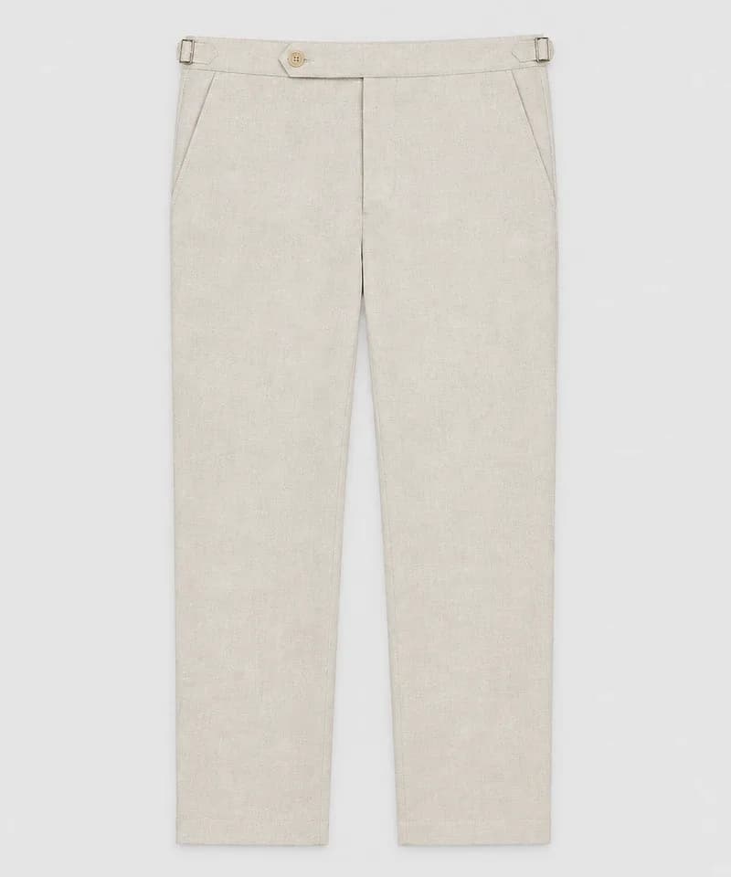 Pantalón de lino crema con ajustadores laterales — Pantalones