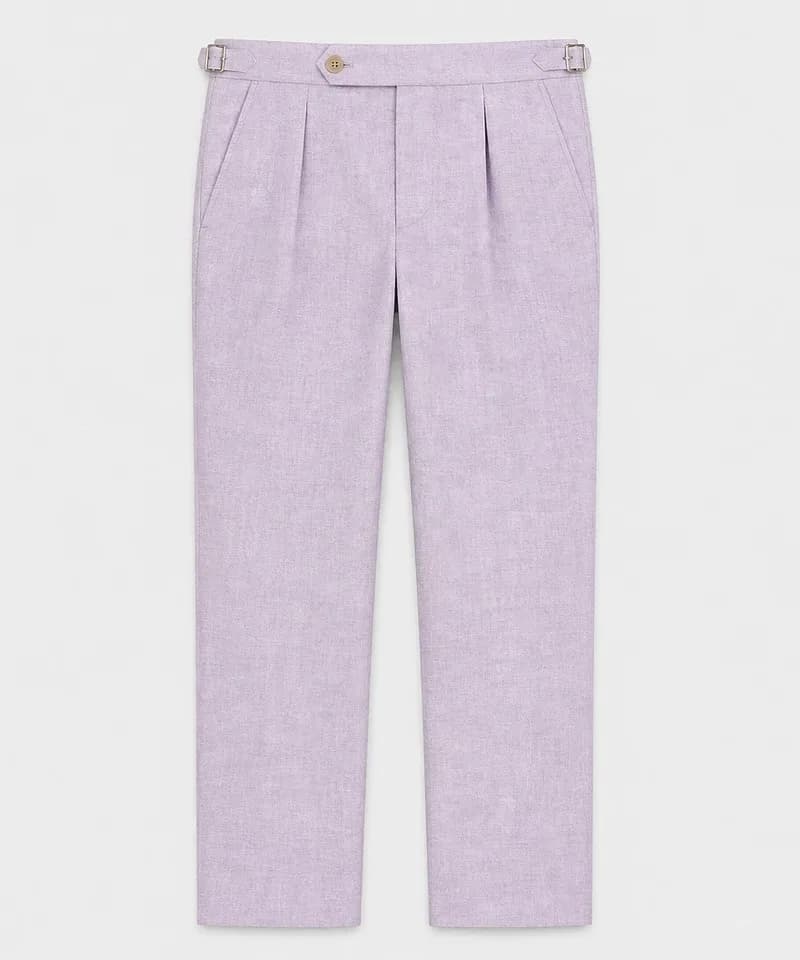 Pantalón de lino lavanda con pinzas y ajustadores — Pantalones