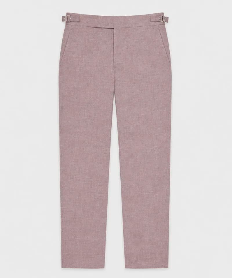 Pantalón de lino malva con ajustadores laterales — Pantalones