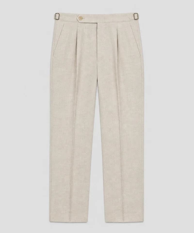 Pantalón de lino piedra con doble pinza y ajustadores — Pantalones