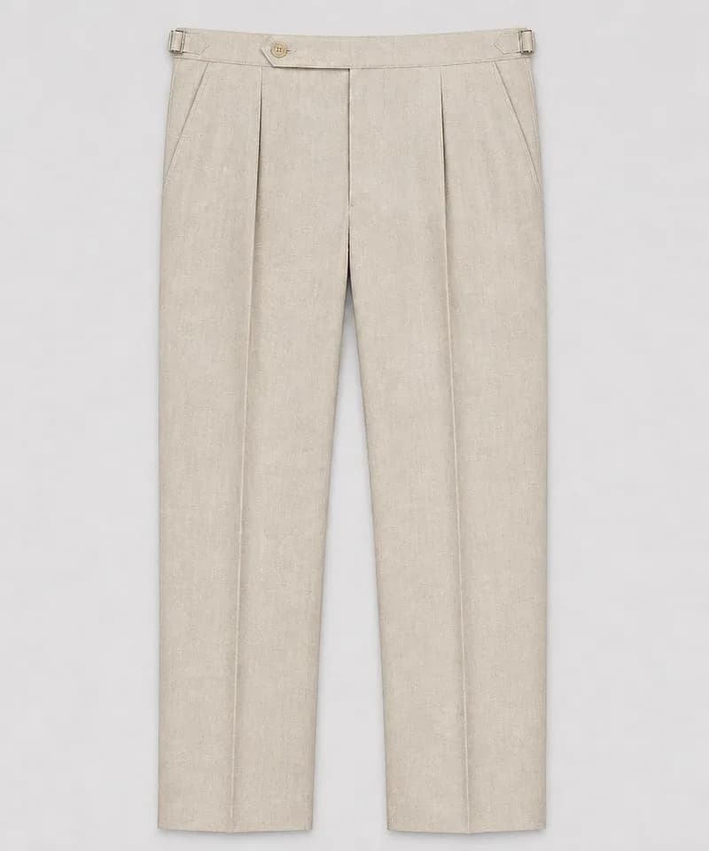 Pantalón de lino beige con pinzas y ajustadores — Pantalones