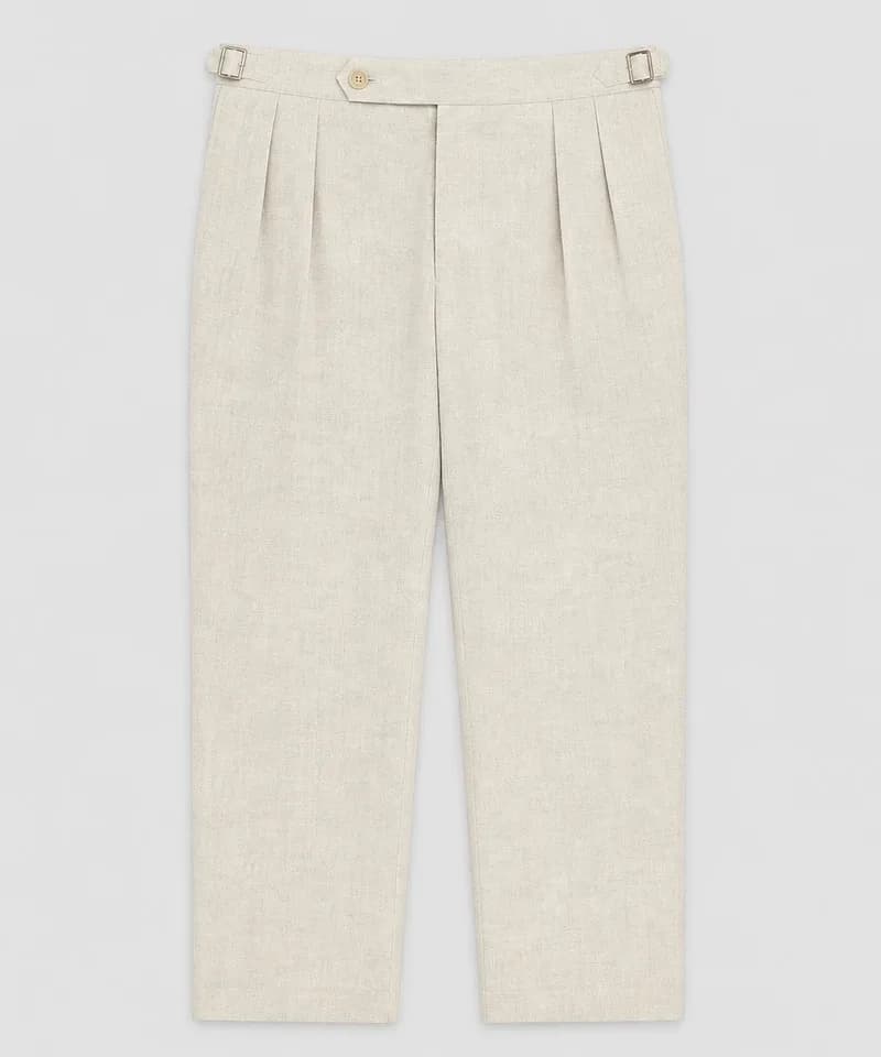 Pantalón de lino crema con pinzas y ajustadores — Pantalones