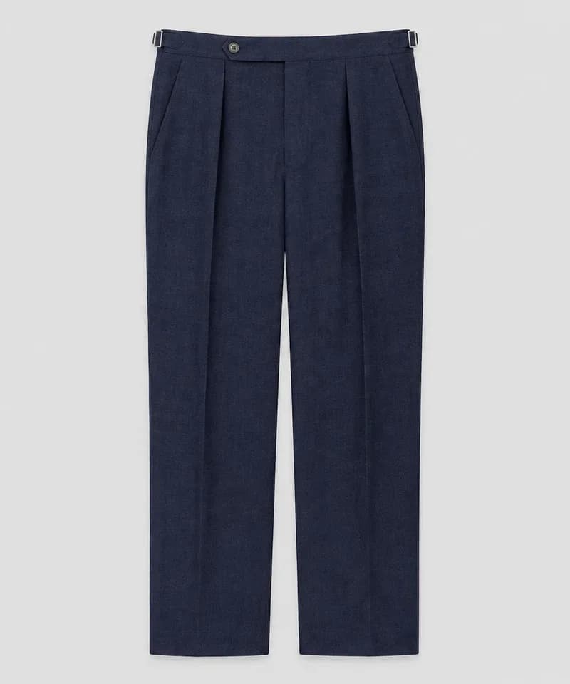 Pantalón de lino azul marino con pinzas y ajustadores — Pantalones