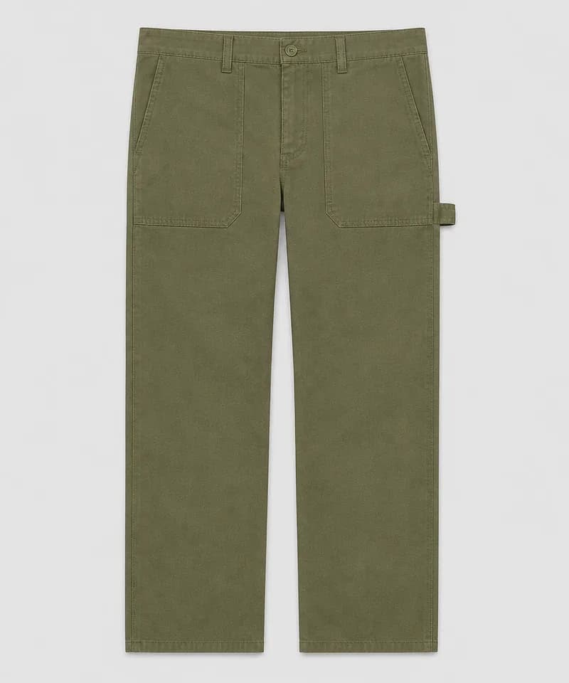 Pantalón carpintero verde oliva con bolsillos aplicados — Pantalones