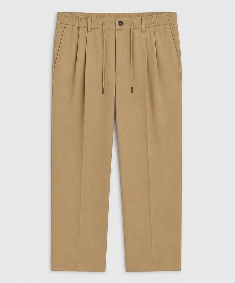 Pantalón piedra con pinzas, raya y cordón ajustable — Pantalones
