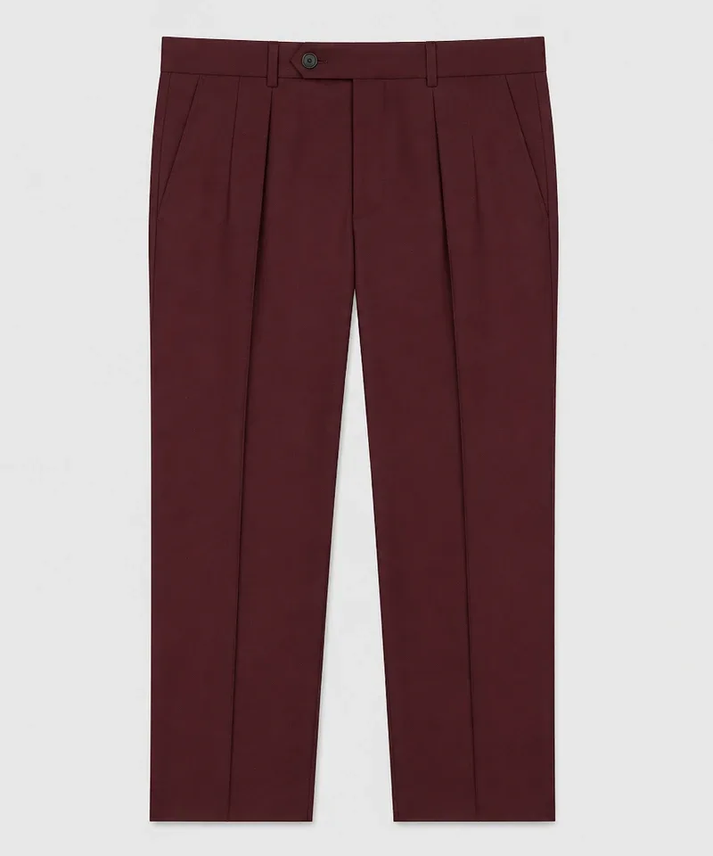 Pantalón de vestir bordó con pinzas y raya — Pantalones