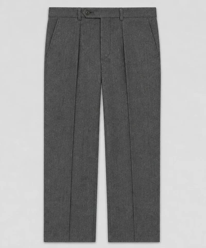 Pantalón de vestir gris oscuro herringbone con pinzas y raya — Pantalones