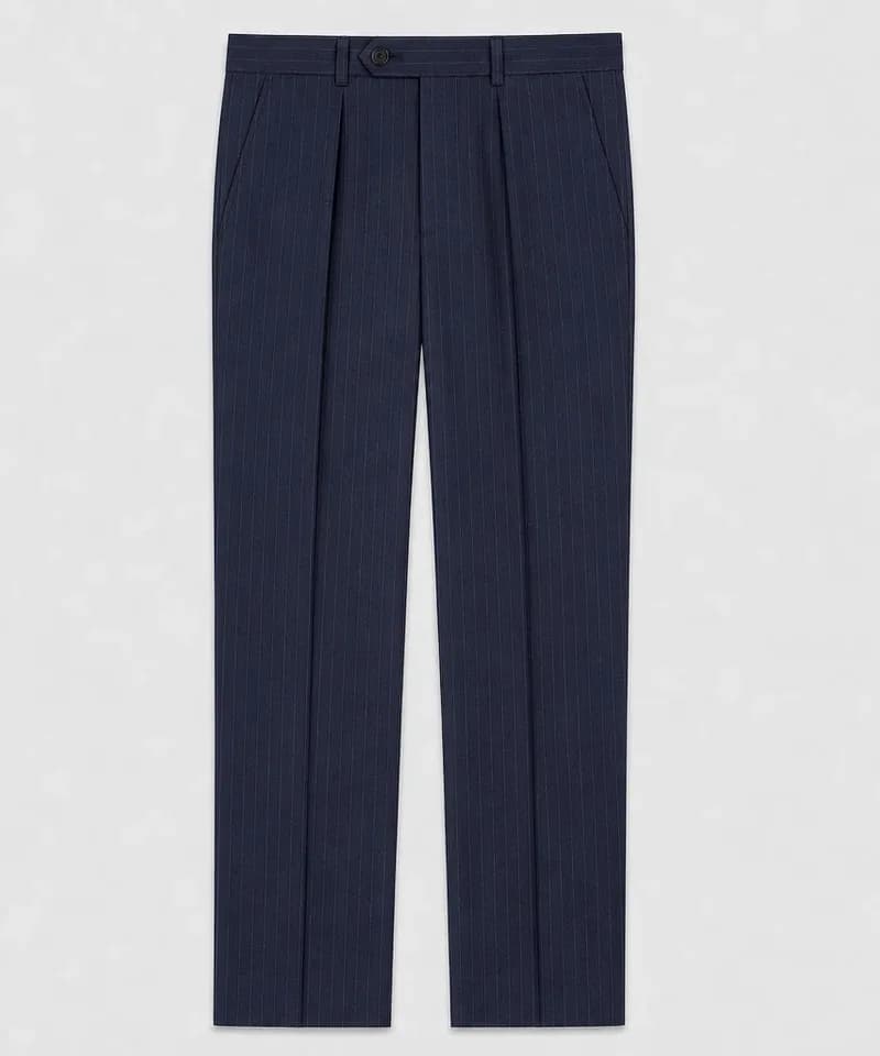 Pantalón de vestir azul marino con raya diplomática y pinzas — Pantalones