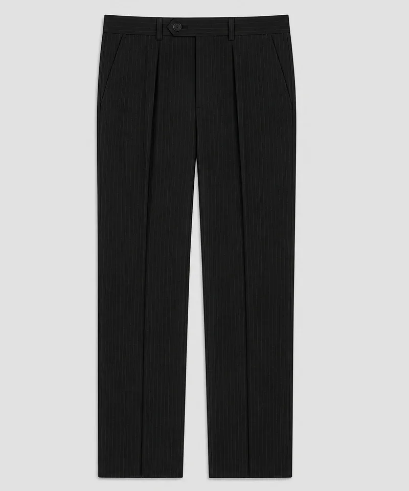Pantalón de vestir negro con raya diplomática y pinzas — Pantalones
