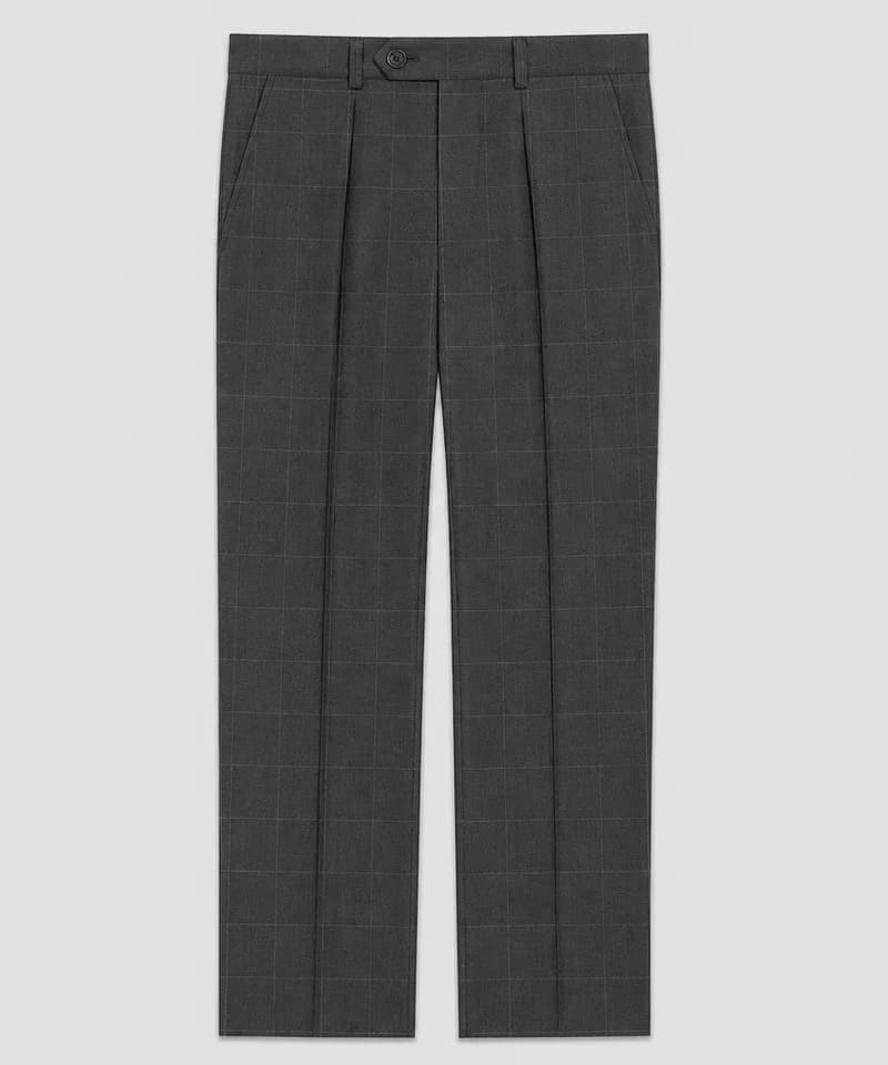 Pantalón de vestir gris antracita windowpane con pinzas y raya — Pantalones