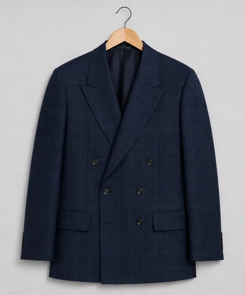 Saco cruzado azul marino windowpane — Sacos