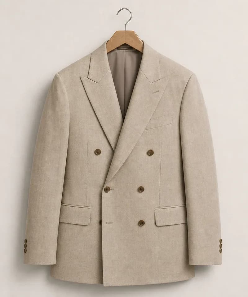 Saco cruzado beige de lino con solapa de pico — Sacos