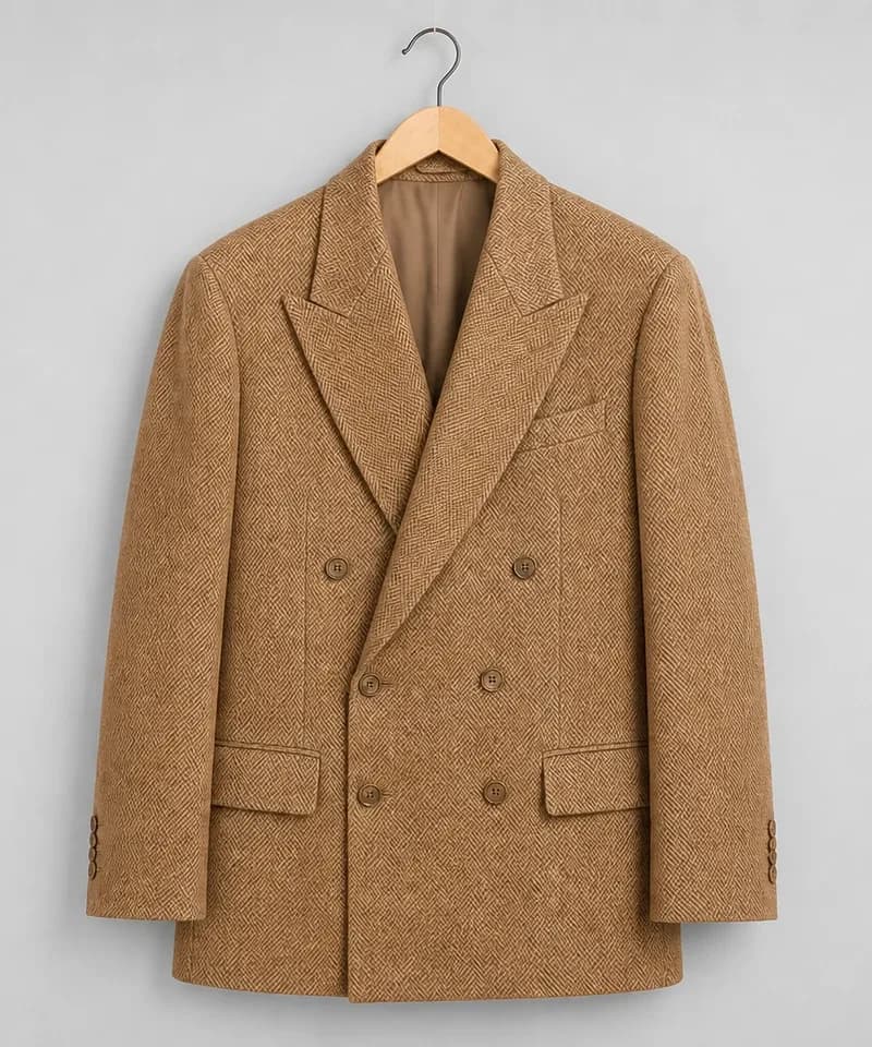 Saco cruzado camel herringbone — Sacos