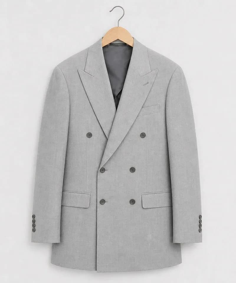 Saco cruzado gris medio con solapa de pico — Sacos