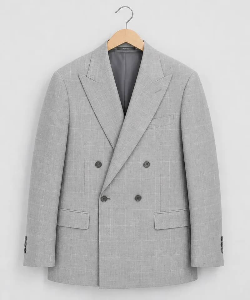 Saco cruzado gris claro windowpane — Sacos