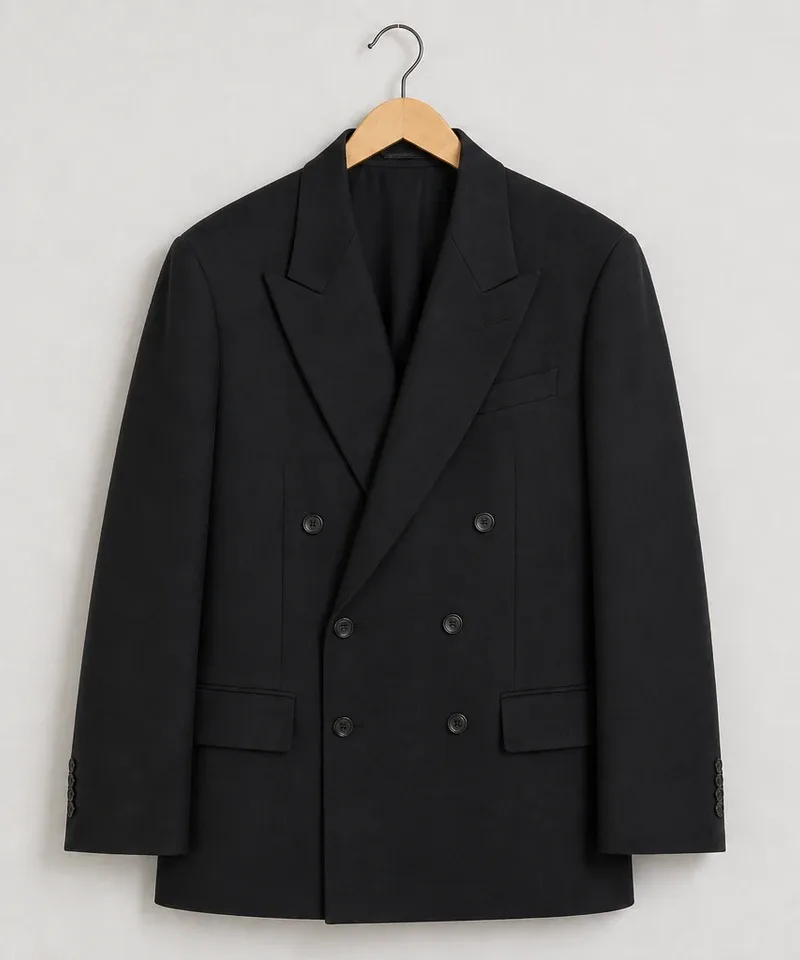 Saco cruzado negro con solapa de pico — Sacos