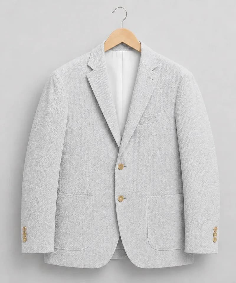 Saco gris seersucker con bolsillos de parche — Sacos