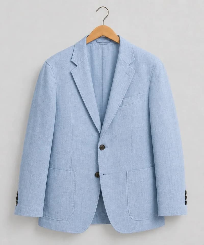 Saco de lino azul claro con bolsillos de parche — Sacos