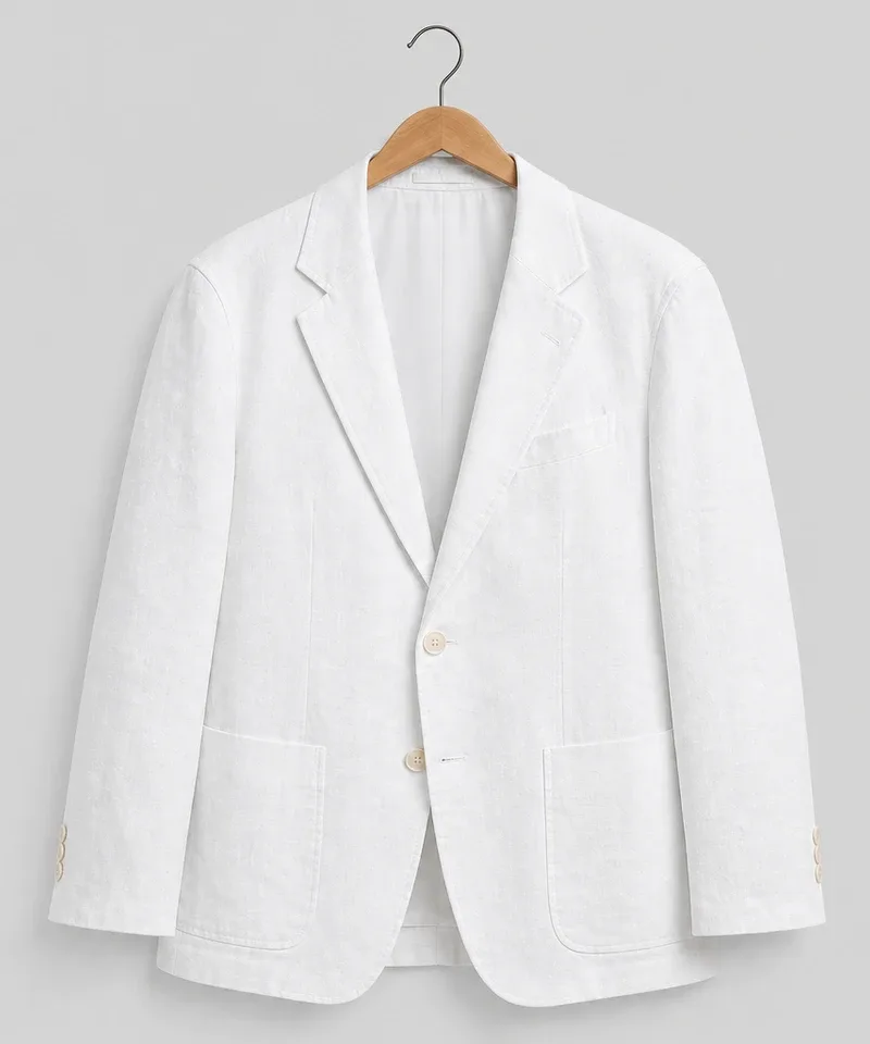Saco de lino blanco con bolsillos de parche — Sacos