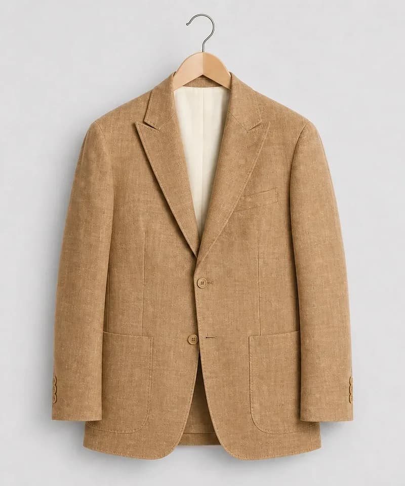 Saco de lino camel con solapa de pico — Sacos