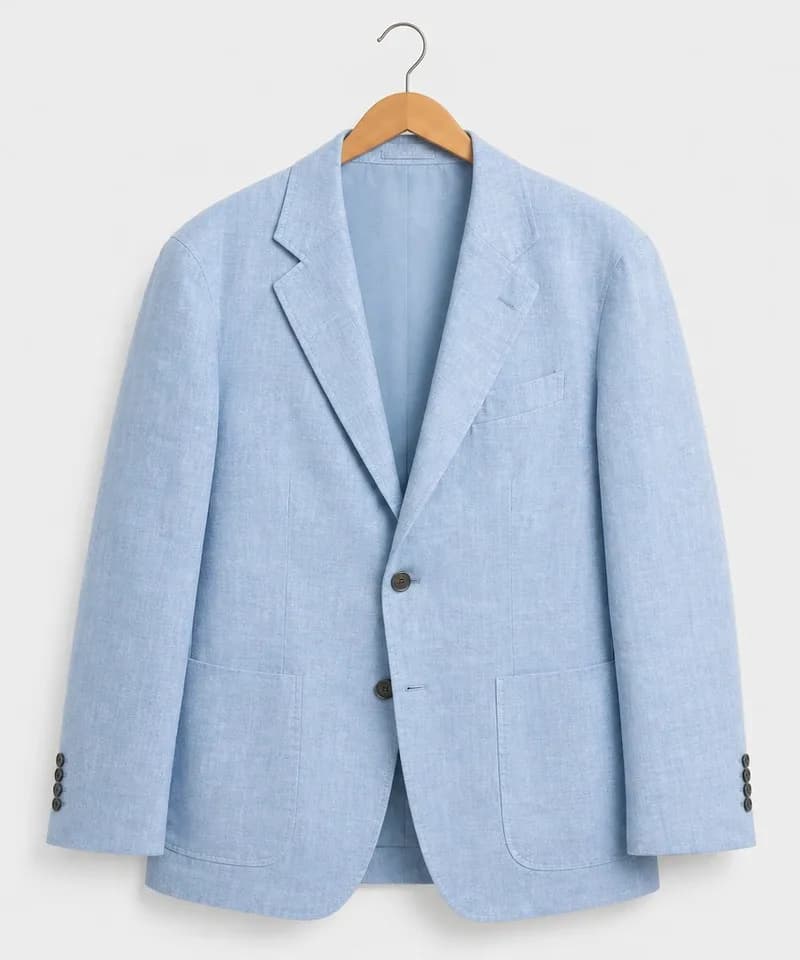 Saco de lino celeste con bolsillos de parche — Sacos
