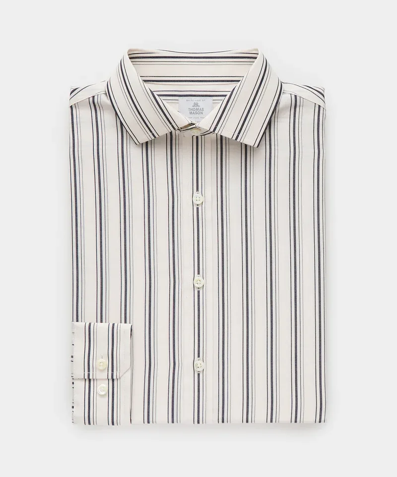 Camisa rayada crema y azul